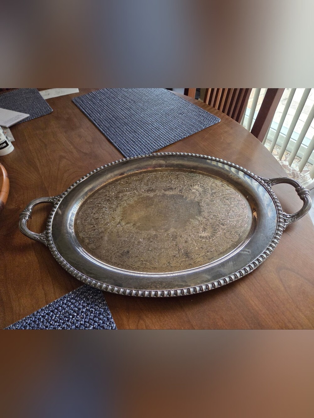 Vintage WM Rogers "Fenwick" 1280 17" Silverplate Heavy Oval Platter